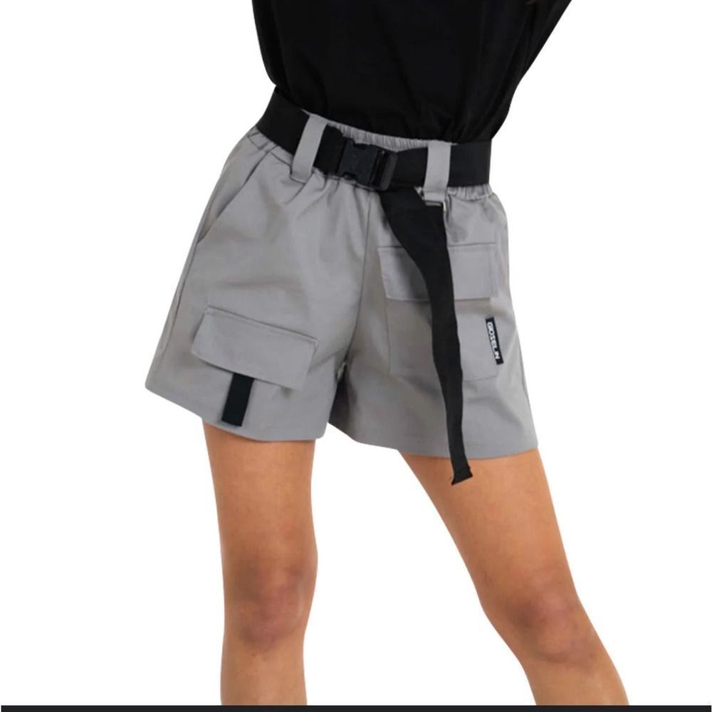 Forever 21 Light Grey Nylon Buckle Cargo Shorts Womens Size Small High Waisted